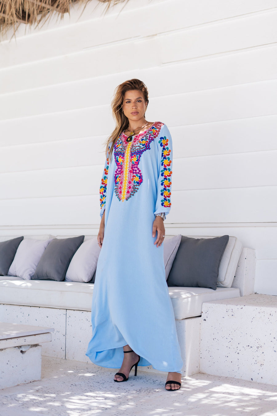 Elegant Moroccan Turquoise Plus size hand embroidered caftan for women, caftan, women's kaftan, free size Kaftan, Summer Kaftan, Caftans