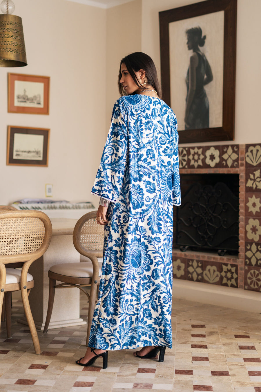 Chic blue print Summer embroidered Kaftan, Caftan, caftans for women, Boho Kaftan dress, Caftans for women, summer kaftans, women