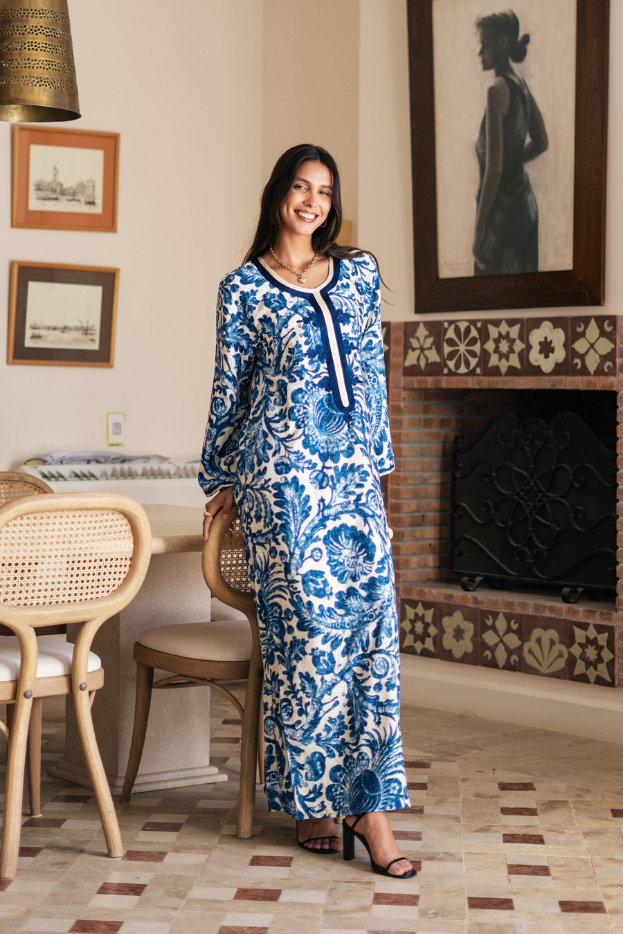 Chic blue print Summer embroidered Kaftan, Caftan, caftans for women, Boho Kaftan dress, Caftans for women, summer kaftans, women