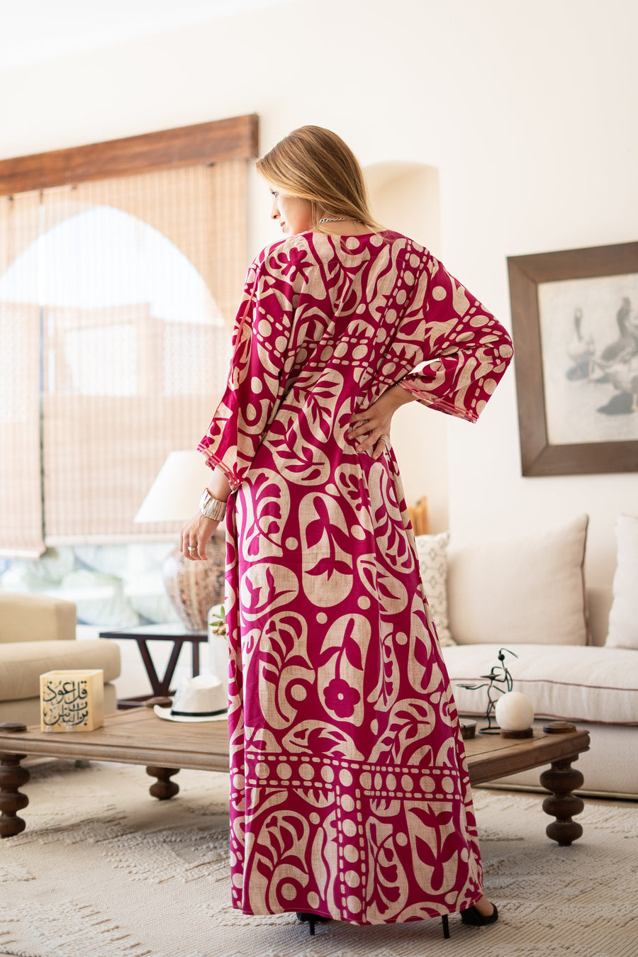 Chic pink print Summer embroidered Kaftan, Caftan, caftans for women, Boho Kaftan dress, Caftans for women, summer kaftans, women