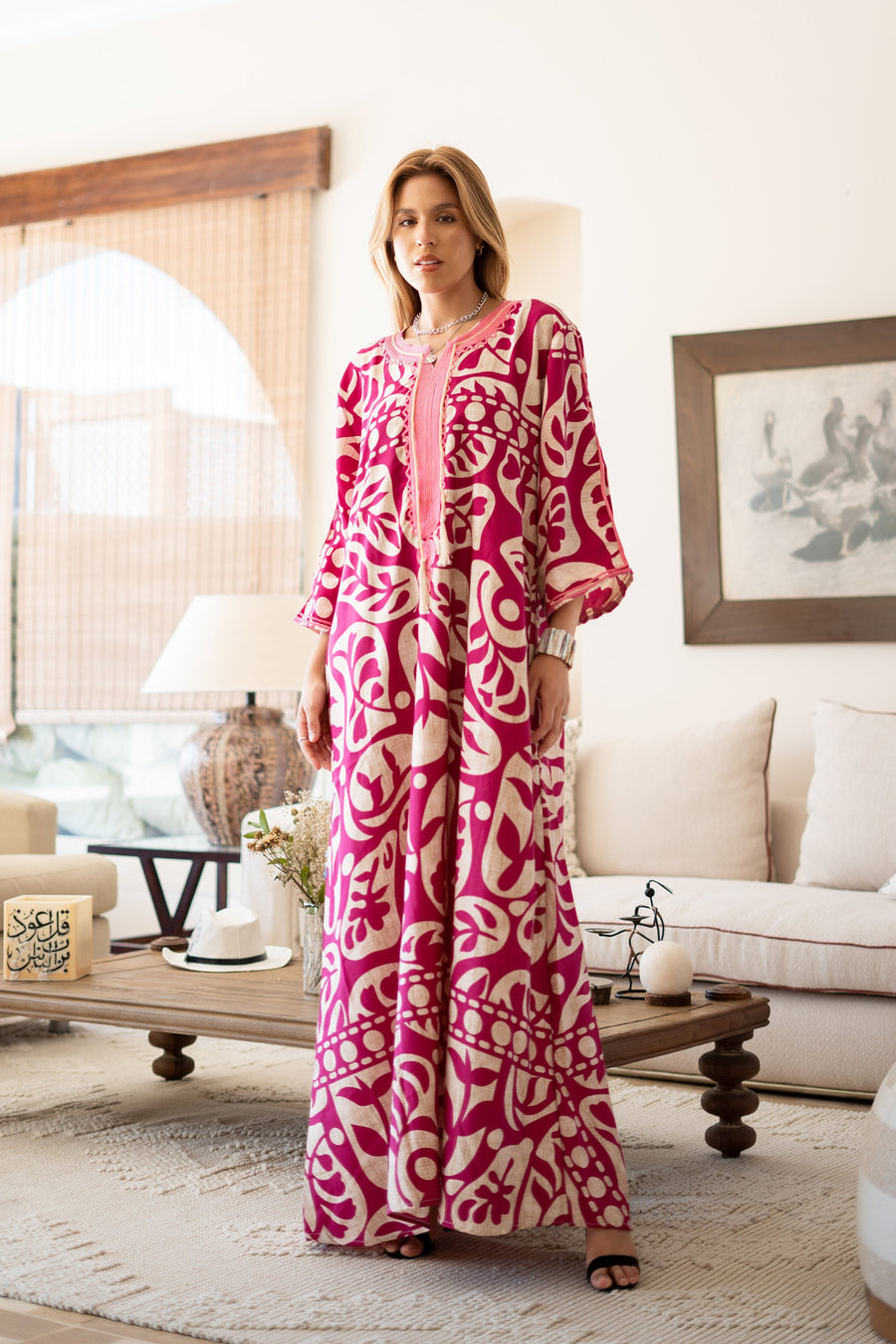 Chic pink print Summer embroidered Kaftan, Caftan, caftans for women, Boho Kaftan dress, Caftans for women, summer kaftans, women