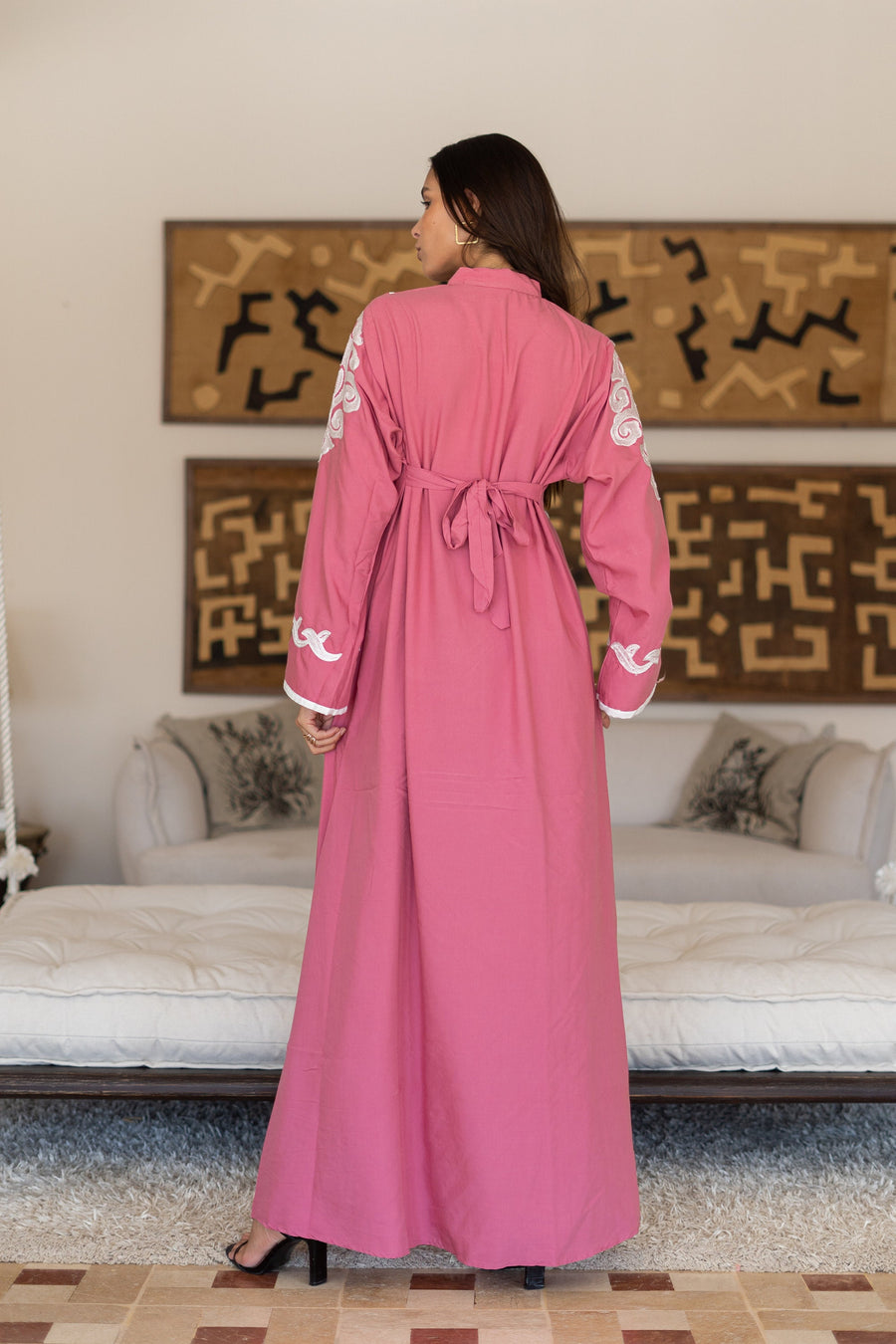 Classy pink embroidered caftan maxi dress, Kaftan maxi dress, Cotton caftan women, caftan, Chic embroidered caftan, Egyptian cotton 07-24