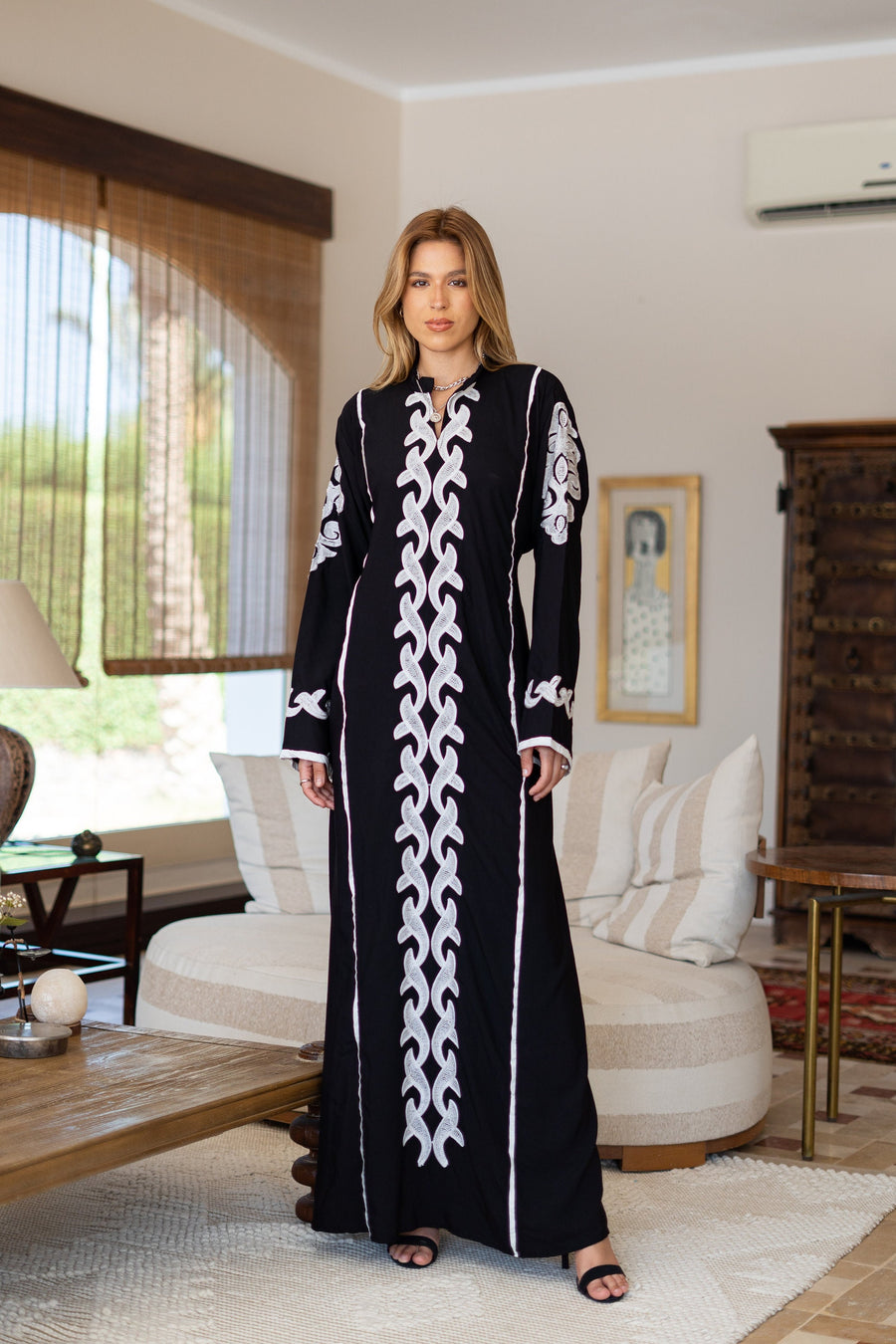 Classy black embroidered caftan maxi dress, Kaftan maxi dress, Cotton caftan women, caftan, Chic embroidered caftan, Egyptian cotton 07-24