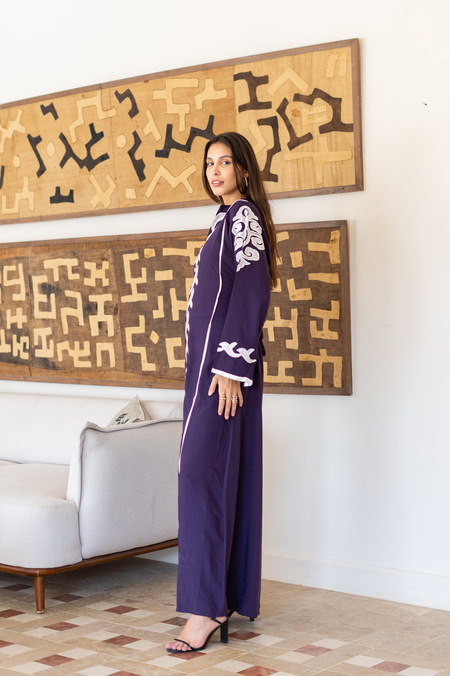 Classy purple embroidered caftan maxi dress, Kaftan maxi dress, Cotton caftan women, caftan, Chic embroidered caftan, Egyptian cotton 07-24