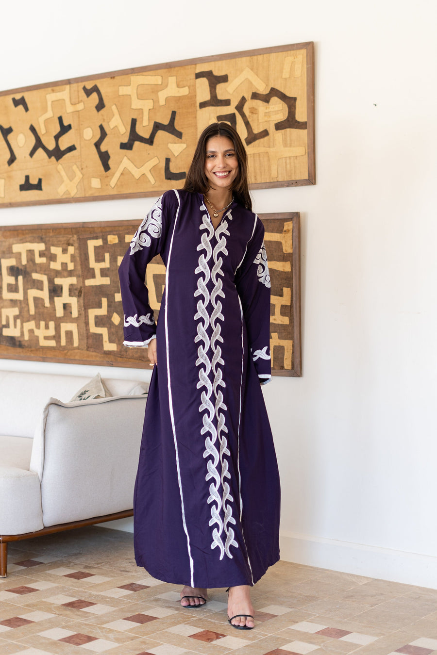 Classy purple embroidered caftan maxi dress, Kaftan maxi dress, Cotton caftan women, caftan, Chic embroidered caftan, Egyptian cotton 07-24