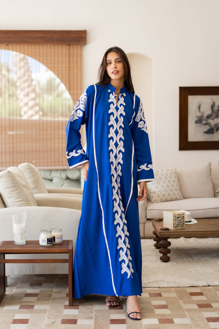 Classy blue embroidered caftan maxi dress, Kaftan maxi dress, Cotton caftan women, caftan, Chic embroidered caftan, Egyptian cotton 07-24