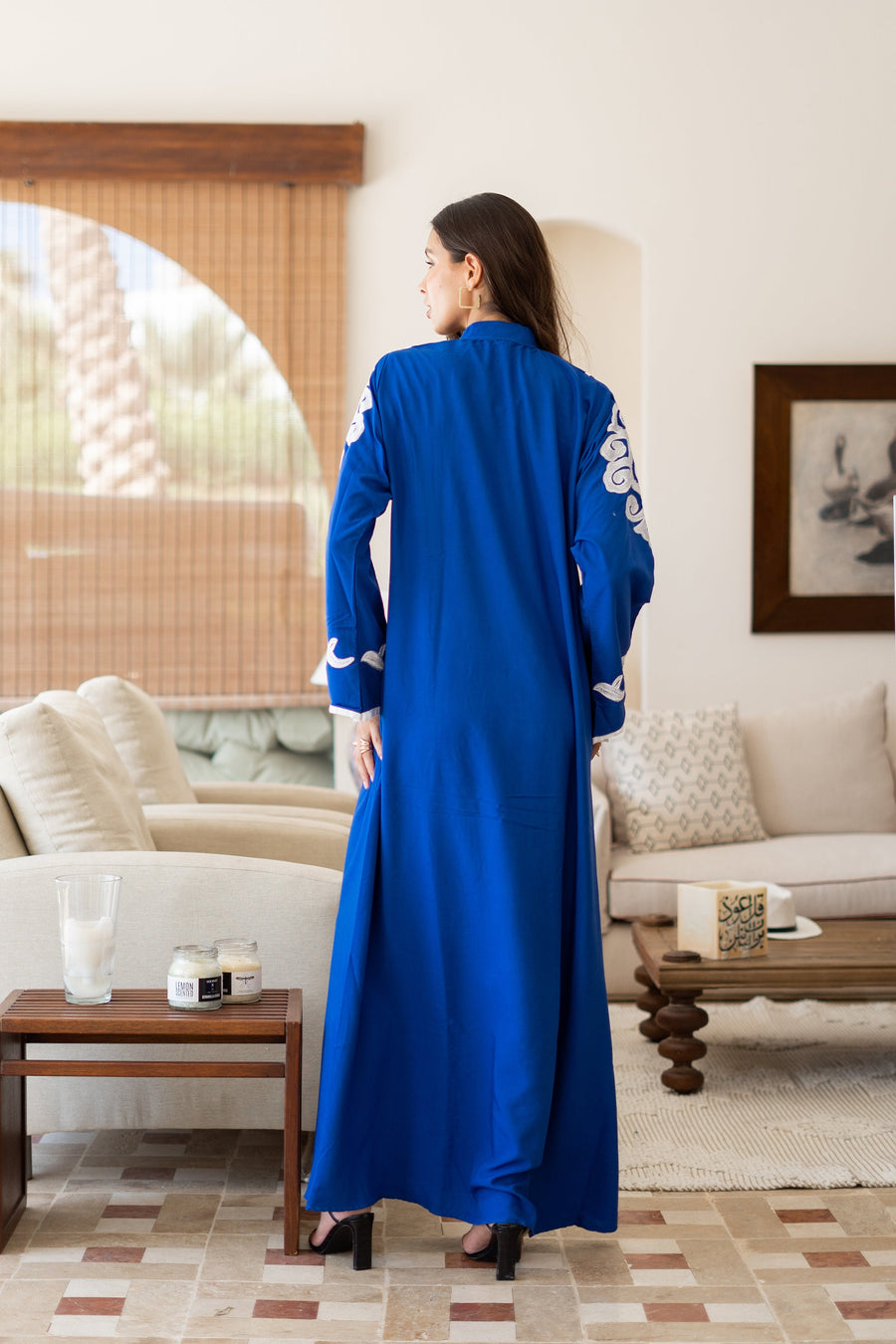 Classy blue embroidered caftan maxi dress, Kaftan maxi dress, Cotton caftan women, caftan, Chic embroidered caftan, Egyptian cotton 07-24