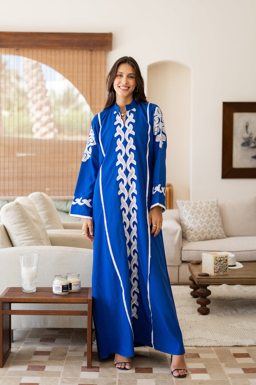 Classy blue embroidered caftan maxi dress, Kaftan maxi dress, Cotton caftan women, caftan, Chic embroidered caftan, Egyptian cotton 07-24