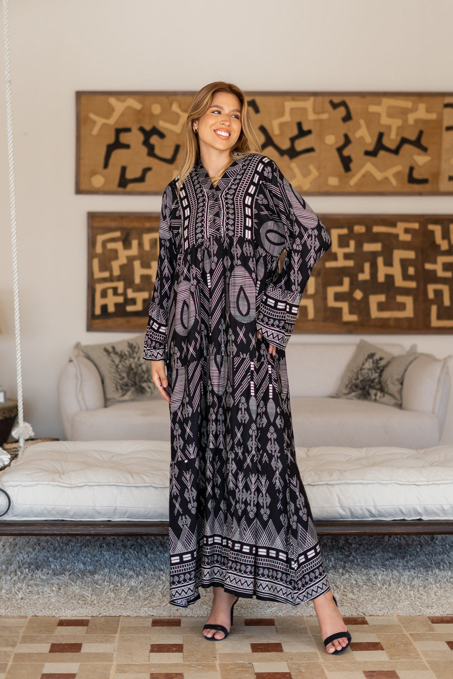 Cotton flared sleeves black print Caftan for women, caftan dress, caftans for women, Boho Kaftan dress, Caftans for women, 7-24