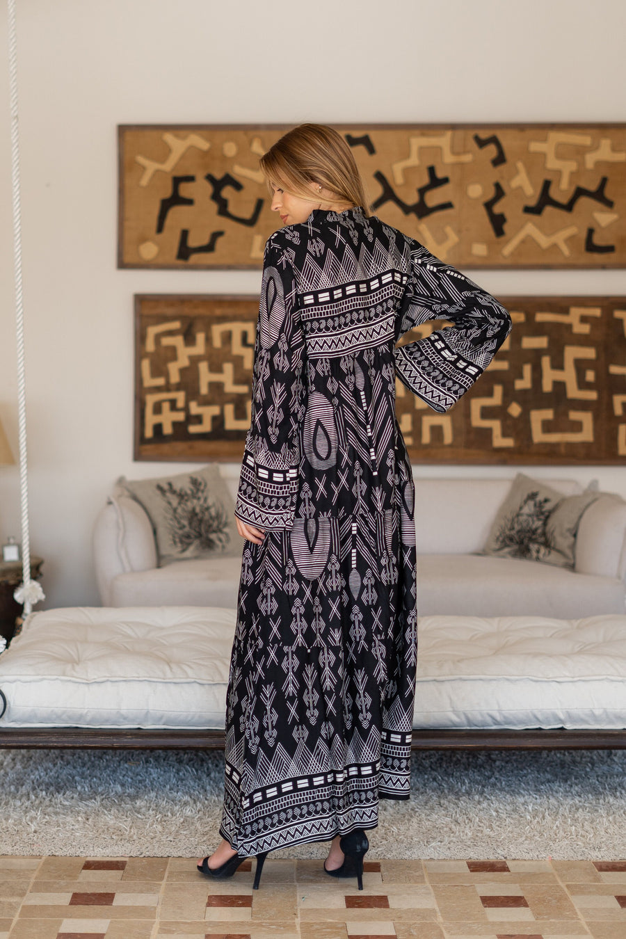 Cotton flared sleeves black print Caftan for women, caftan dress, caftans for women, Boho Kaftan dress, Caftans for women, 7-24