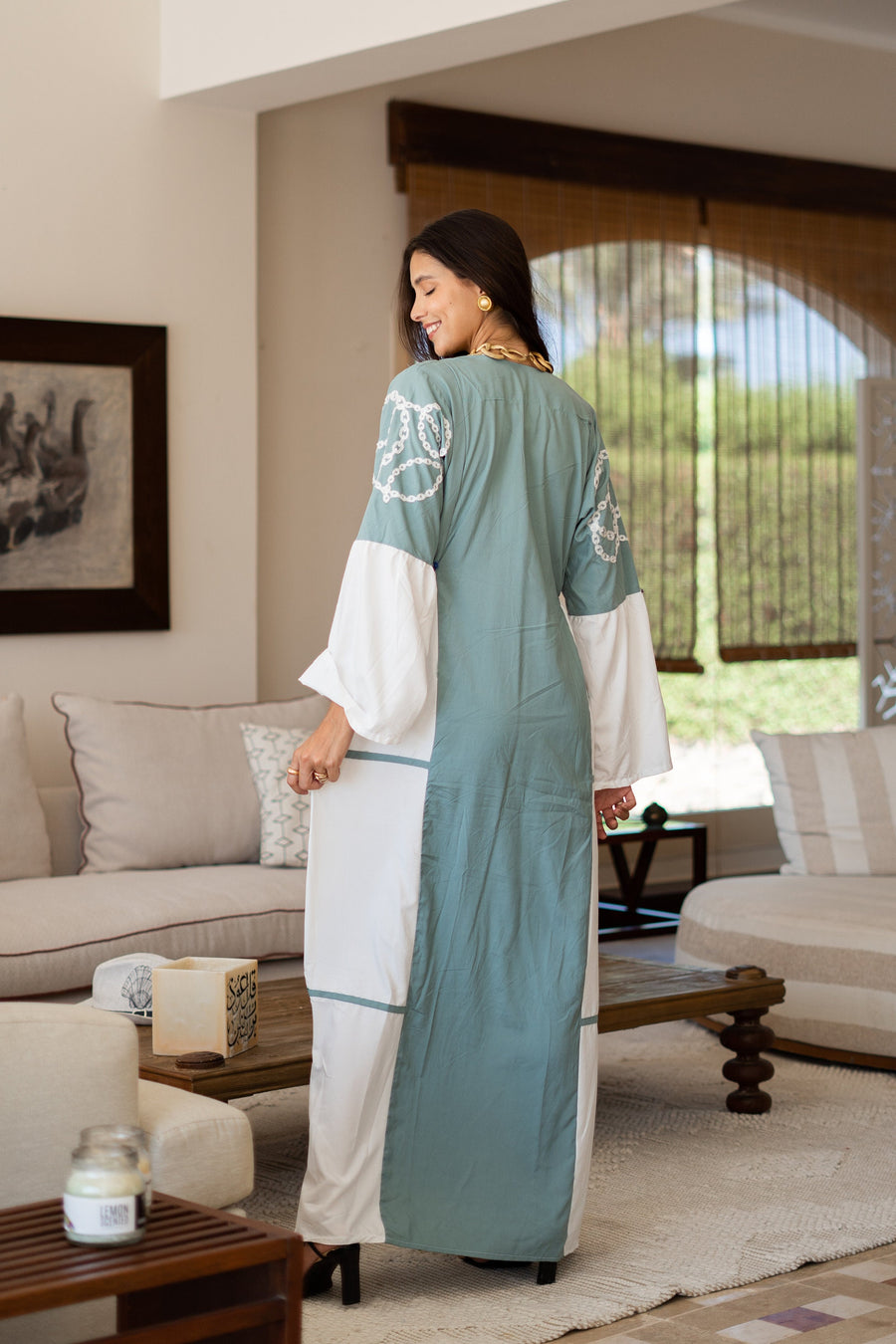 Classy mint embroidered caftan maxi dress, Kaftan maxi dress, Cotton caftan women, caftan, Chic embroidered caftan, Egyptian cotton 07-24