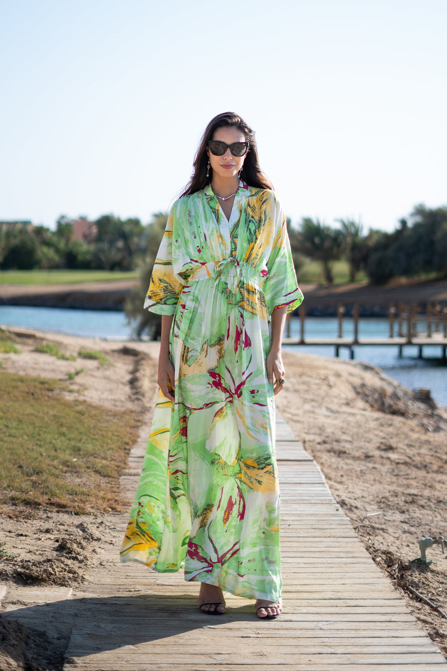 Beautiful lime green Cotton caftan maxi dress, caftans for women, kaftan Boho maxi dress,Bohemian maxi dress, Boho summer caftan