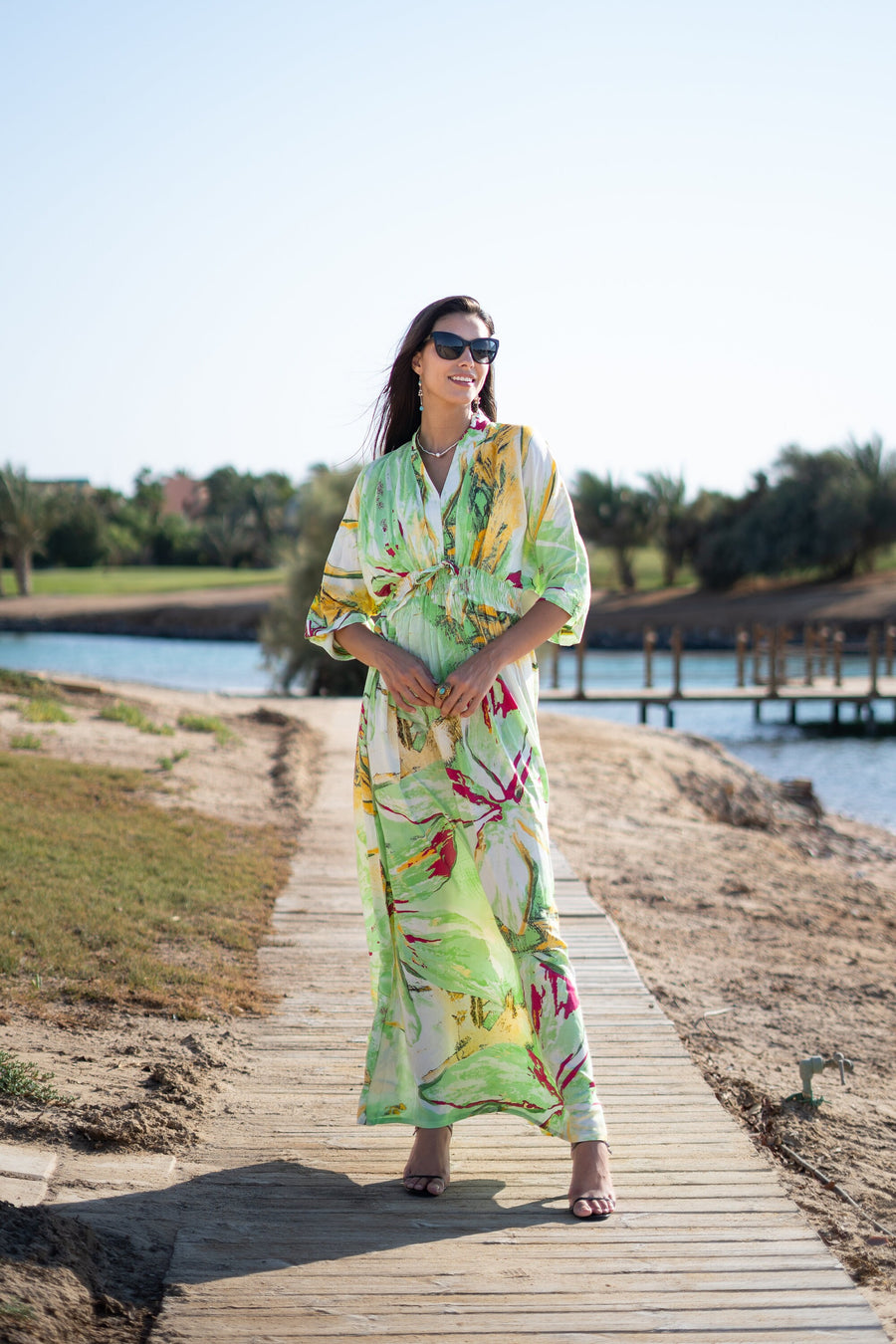 Beautiful lime green Cotton caftan maxi dress, caftans for women, kaftan Boho maxi dress,Bohemian maxi dress, Boho summer caftan