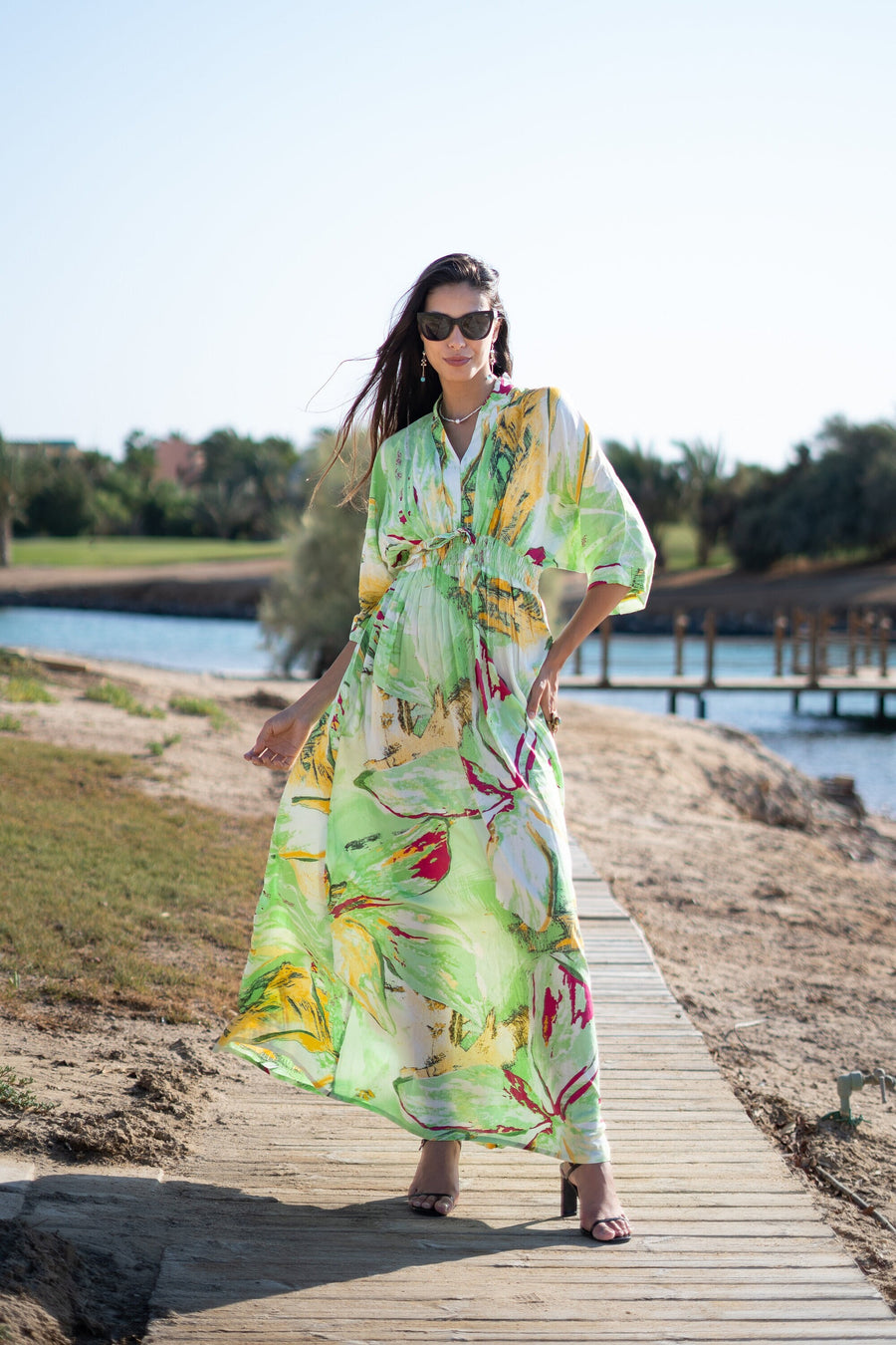 Beautiful lime green Cotton caftan maxi dress, caftans for women, kaftan Boho maxi dress,Bohemian maxi dress, Boho summer caftan