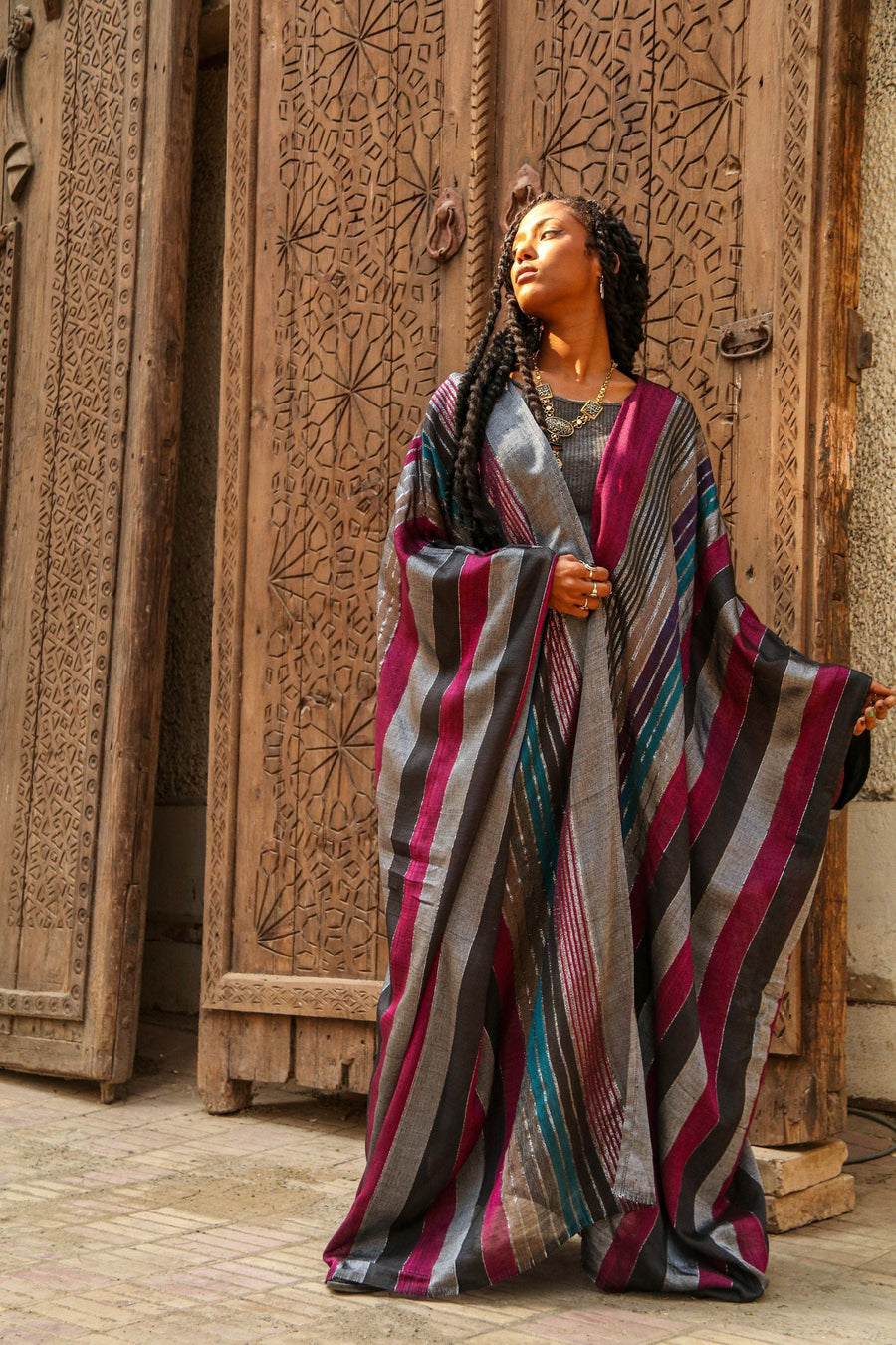 Stunning colorful hand loomed Silk Abaya with gold threads, Summer silk Abaya, Silk Abaya, Colorful Abaya, Handmade Abaya, women abaya