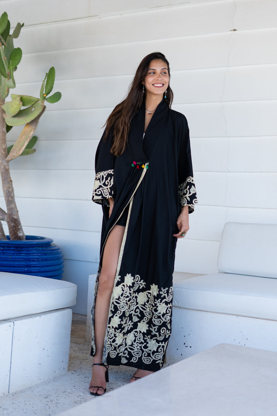 Elegant open slit black Kaftan, caftans for women, Cotton Kaftan, embroidered Kaftan, Moroccan Caftan, Kaftans, Kaftan