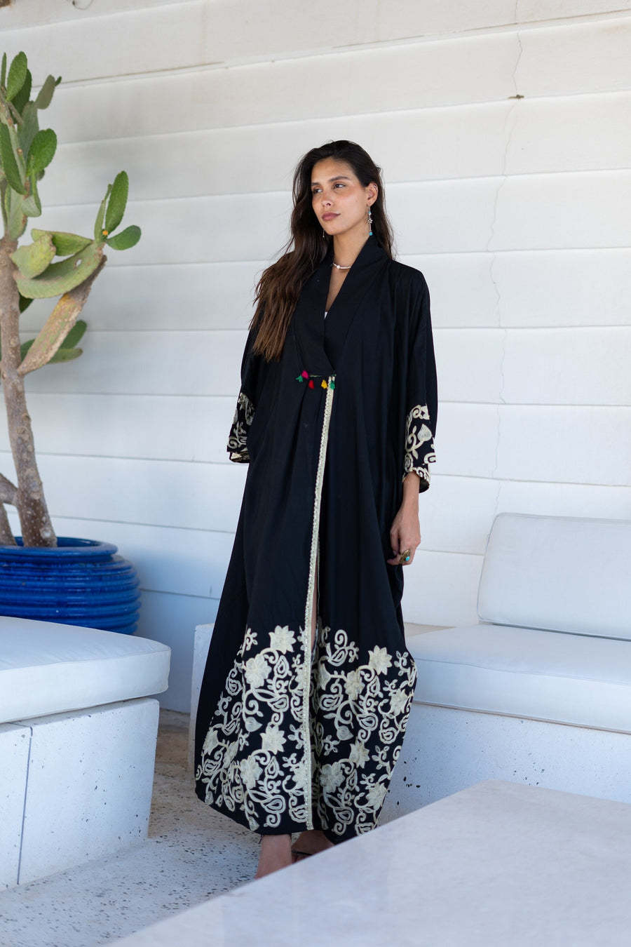 Elegant open slit black Kaftan, caftans for women, Cotton Kaftan, embroidered Kaftan, Moroccan Caftan, Kaftans, Kaftan