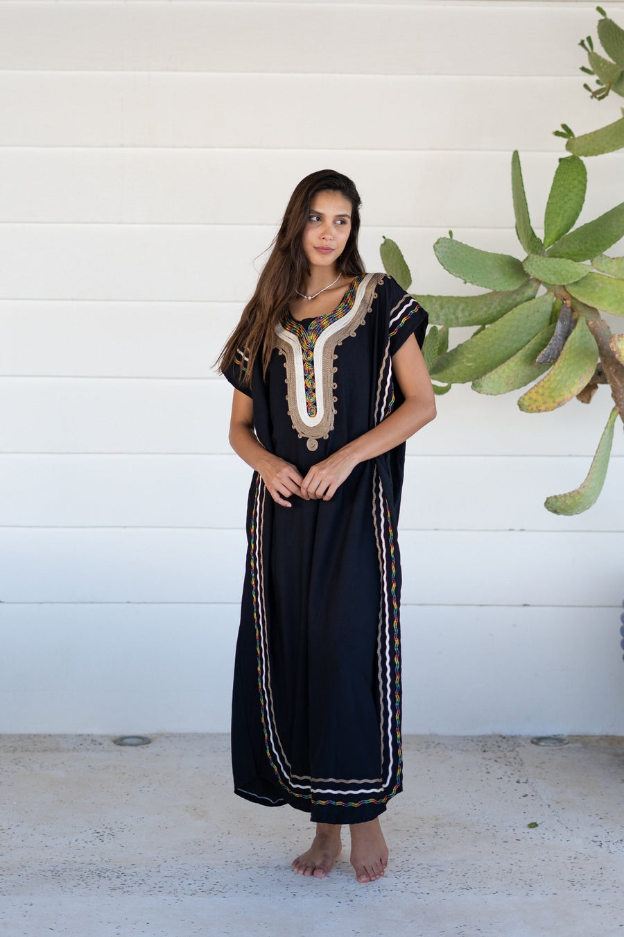 Chic black cotton Caftan, Summer Caftans, Cotton caftan women, embroidered caftan, kaftans, embroidered caftan, Egyptian cotton 07-24