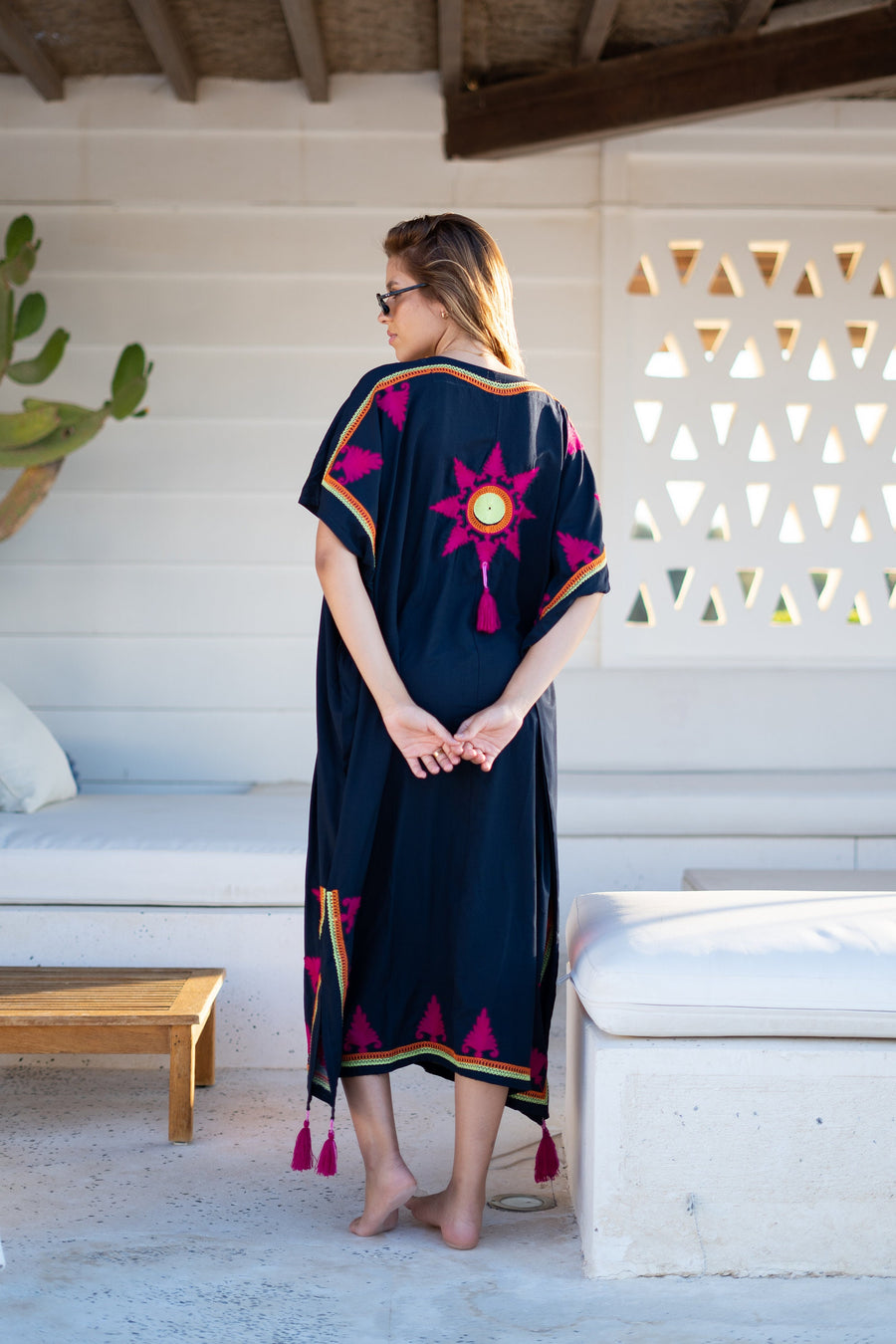 Flashy navy blue embroidered cotton caftans for women, women's kaftan, free size caftan, Summer Kaftan, cotton Caftans for women