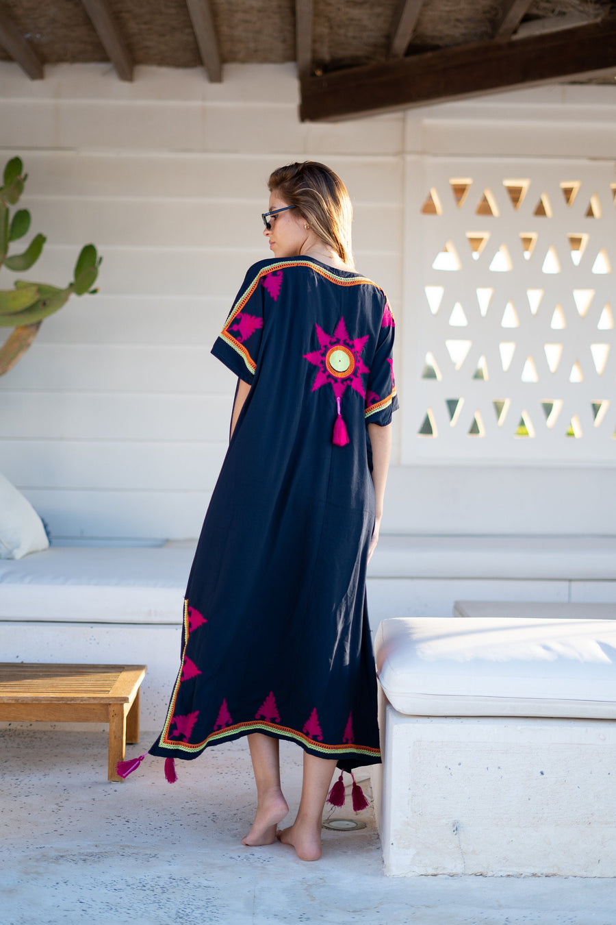 Flashy navy blue embroidered cotton caftans for women, women's kaftan, free size caftan, Summer Kaftan, cotton Caftans for women