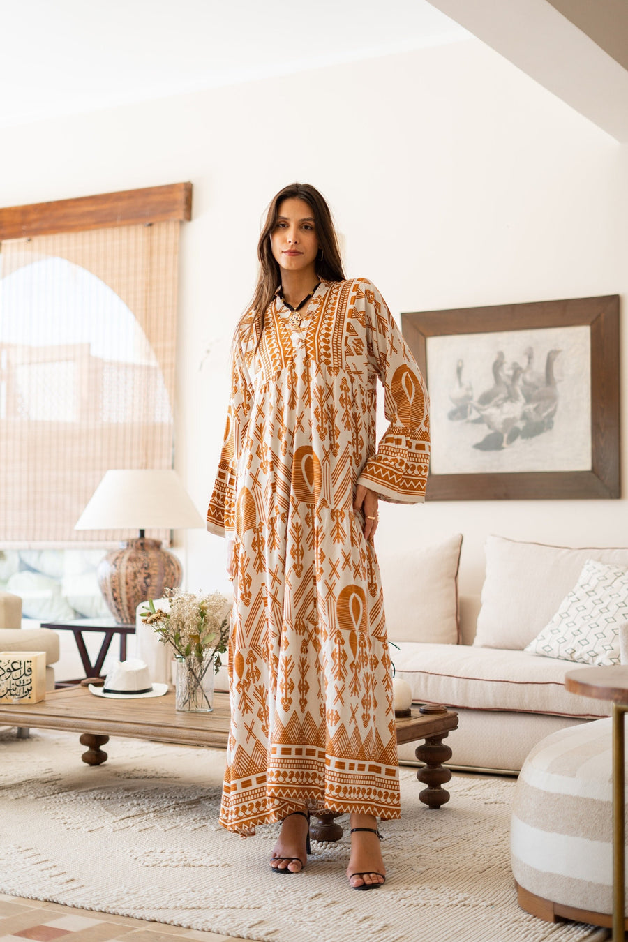 Summer beige boho print Caftan for women, caftan dress, caftans for women, Boho Kaftan dress, Caftans for women, 7-24