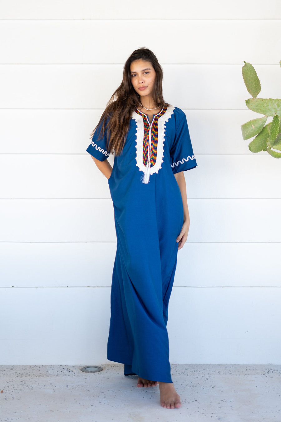 Stunning blue embroidered kaftan, Maxi kaftan dress, Bohemian cotton Kaftan, Caftans for women