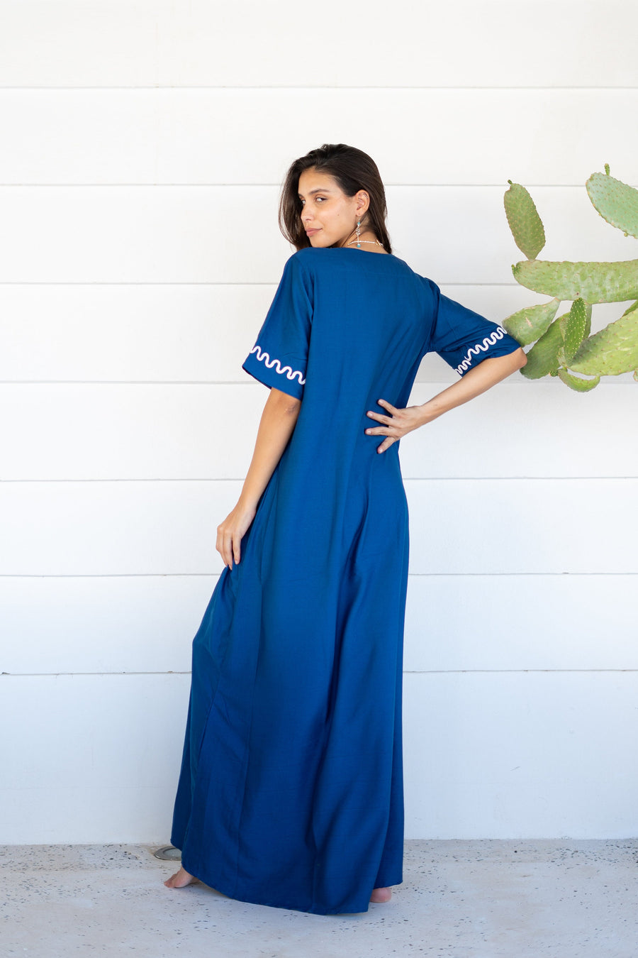 Stunning blue embroidered kaftan, Maxi kaftan dress, Bohemian cotton Kaftan, Caftans for women