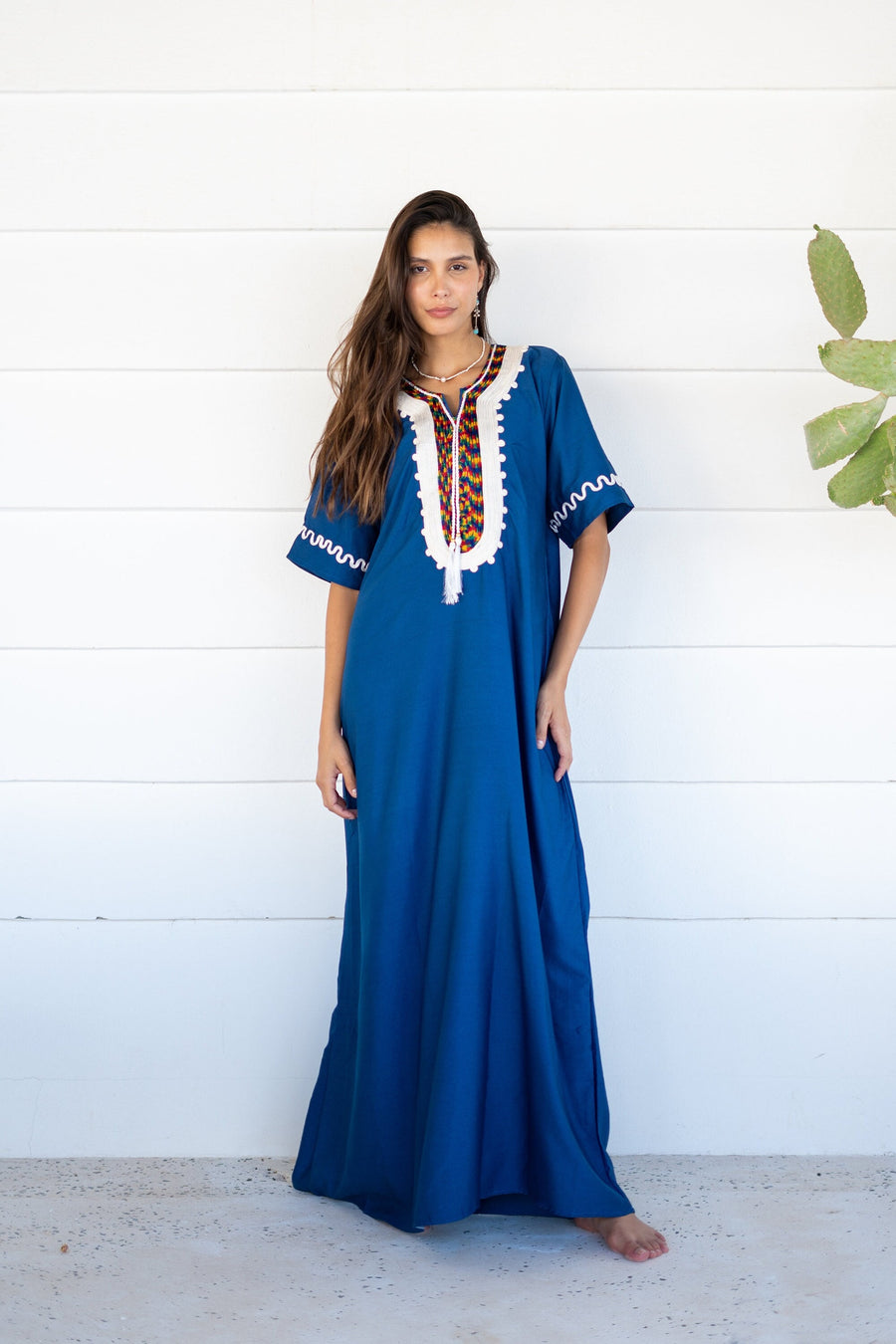 Stunning blue embroidered kaftan, Maxi kaftan dress, Bohemian cotton Kaftan, Caftans for women