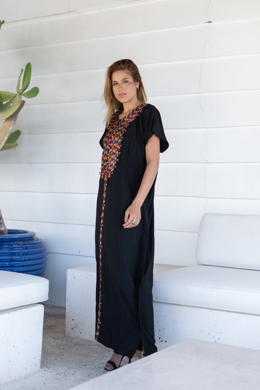 Boho black embroidered kaftan for women, colorful caftan, women's kaftan, free size Kaftan, Summer Kaftan, Caftans for women