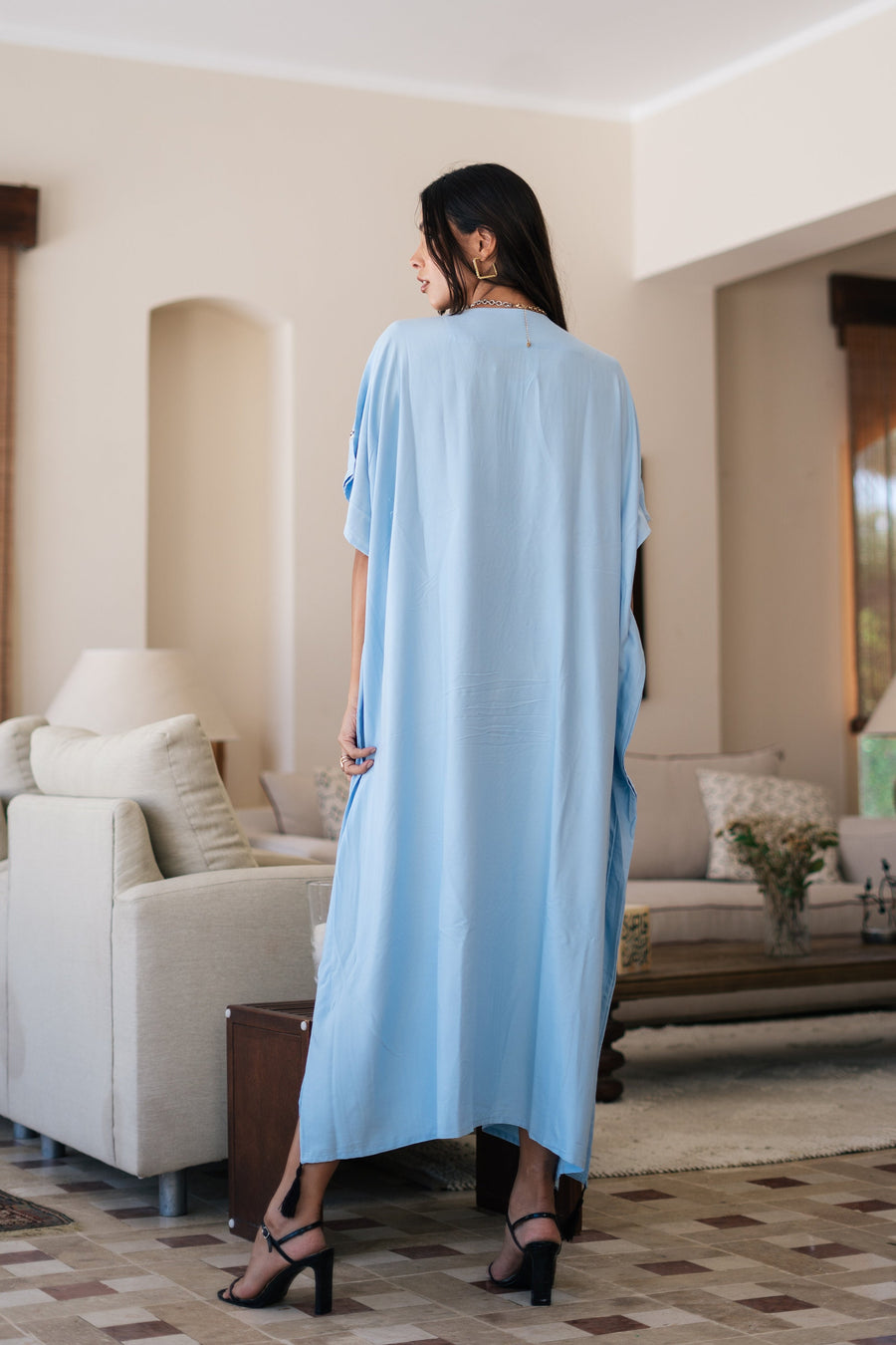 Chic turquoise hand embroidered cotton caftans for women, women's kaftan, free size caftan, Summer Kaftan, cotton Caftans for women