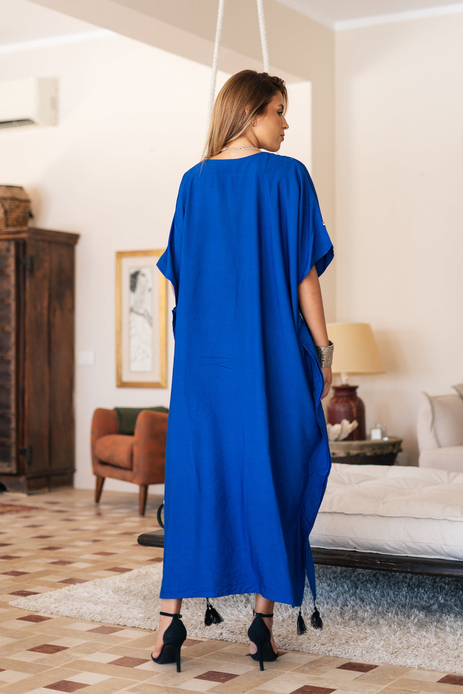 Chic blue hand embroidered cotton caftans for women, women's kaftan, free size caftan, Summer Kaftan, cotton Caftans for women