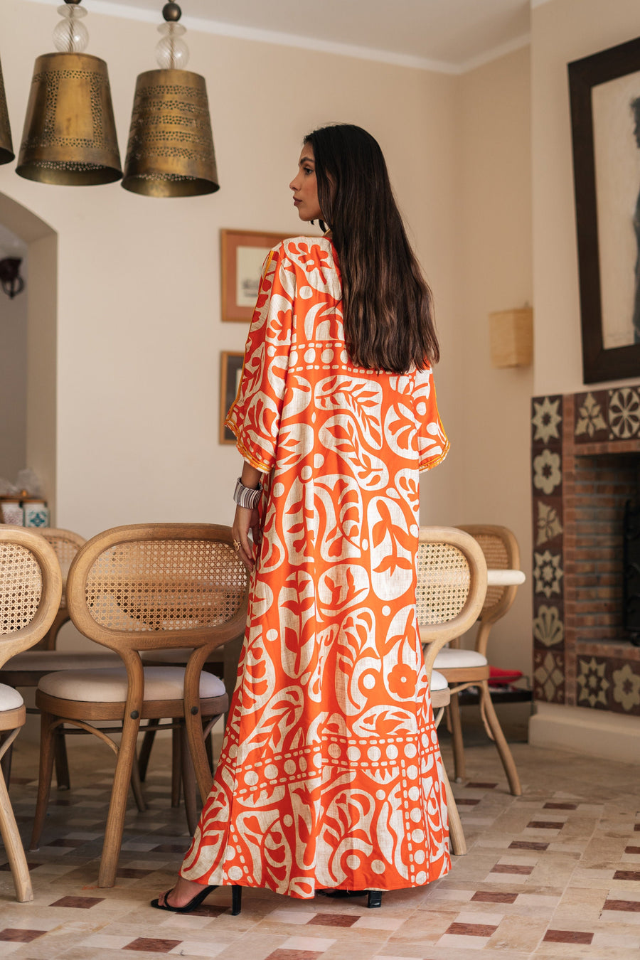 Chic orange print Summer embroidered Kaftan, Caftan, caftans for women, Boho Kaftan dress, Caftans for women, summer kaftans, women