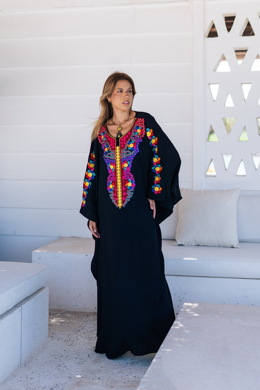 Boho black embroidered kaftan for women, colorful caftan, women's kaftan, free size Kaftan, Summer Kaftan, Caftans for women