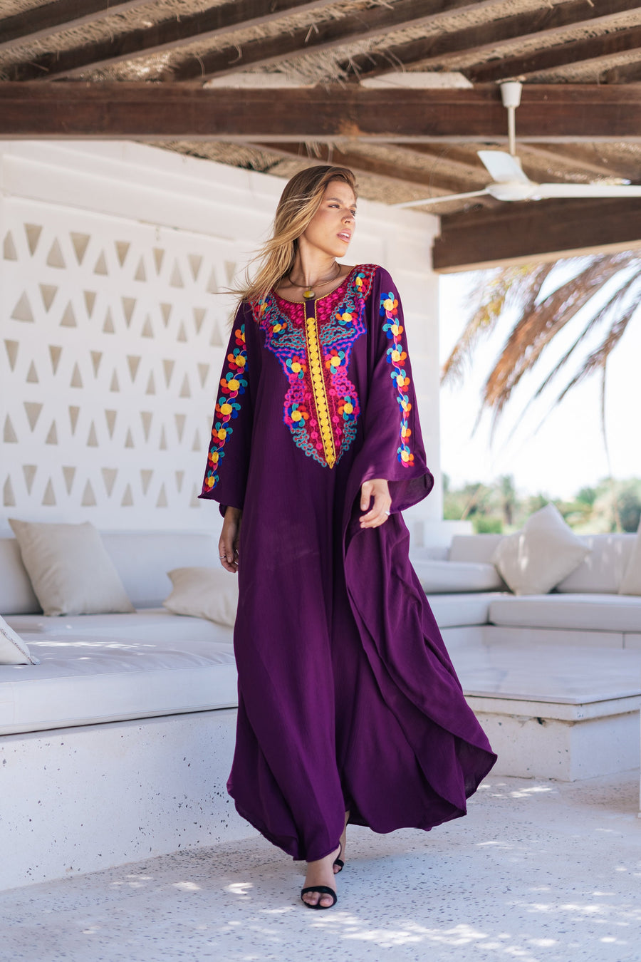 Boho Purple embroidered kaftan for women, caftan, women's kaftan, free size Kaftan, Summer Kaftan, Caftans for women