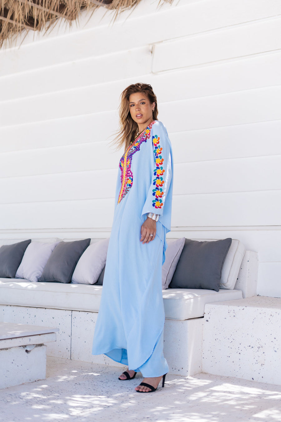 Elegant Moroccan Turquoise Plus size hand embroidered caftan for women, caftan, women's kaftan, free size Kaftan, Summer Kaftan, Caftans