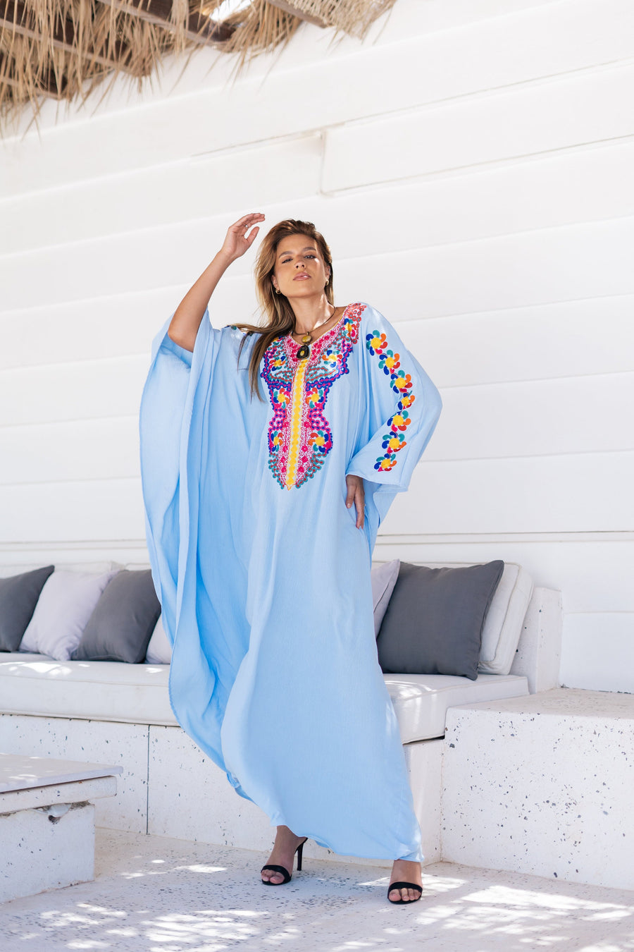 Elegant Moroccan Turquoise Plus size hand embroidered caftan for women, caftan, women's kaftan, free size Kaftan, Summer Kaftan, Caftans