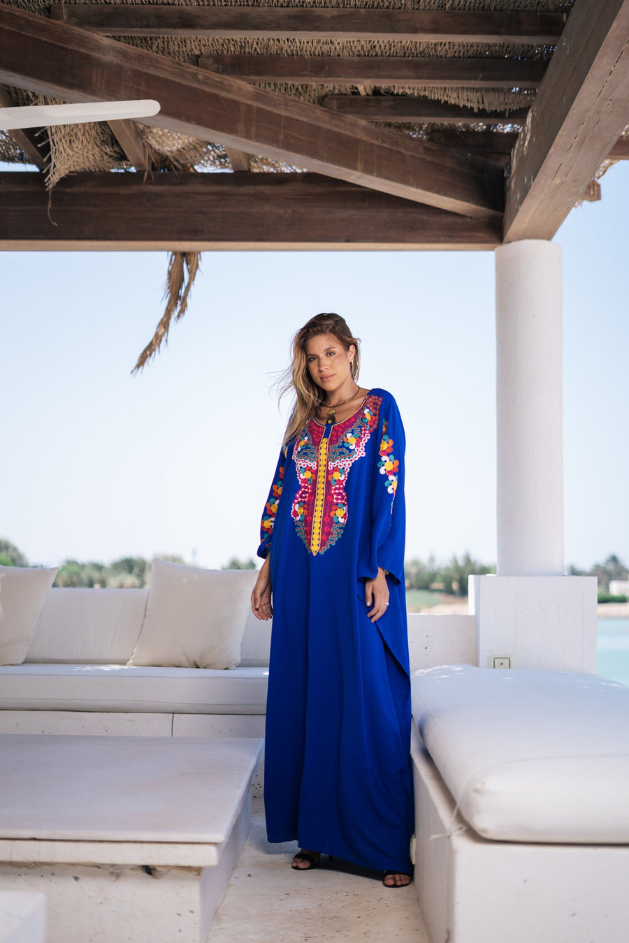 Boho blue embroidered kaftan for women, colorful caftan, women's kaftan, free size Kaftan, Summer Kaftan, Caftans for women