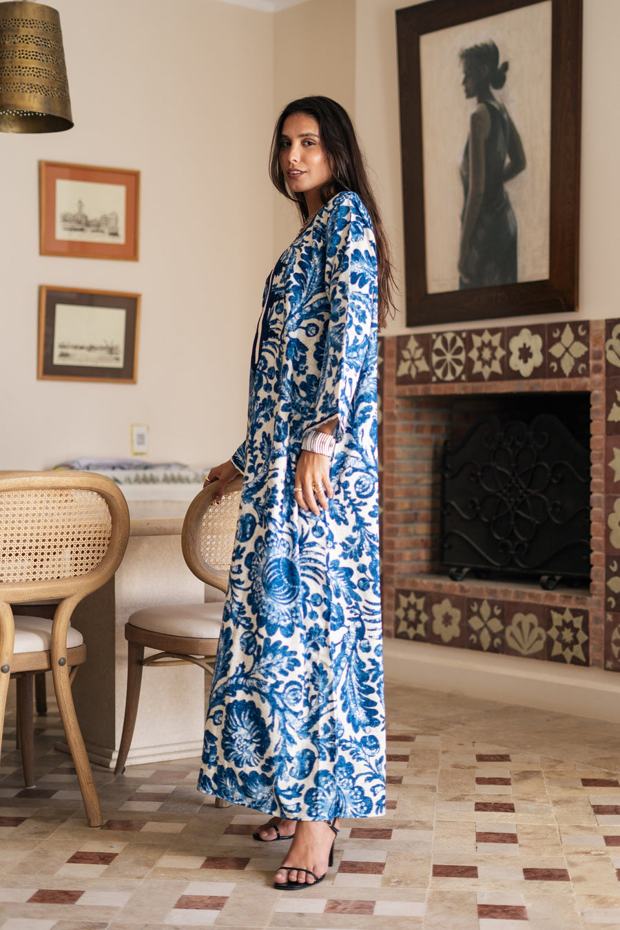 Chic blue print Summer embroidered Kaftan, Caftan, caftans for women, Boho Kaftan dress, Caftans for women, summer kaftans, women