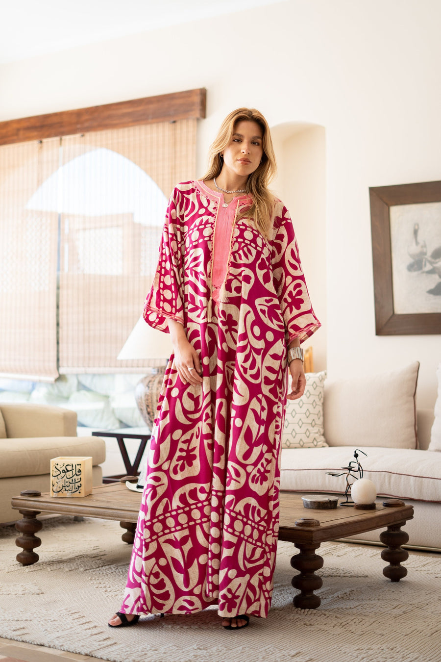 Chic pink print Summer embroidered Kaftan, Caftan, caftans for women, Boho Kaftan dress, Caftans for women, summer kaftans, women