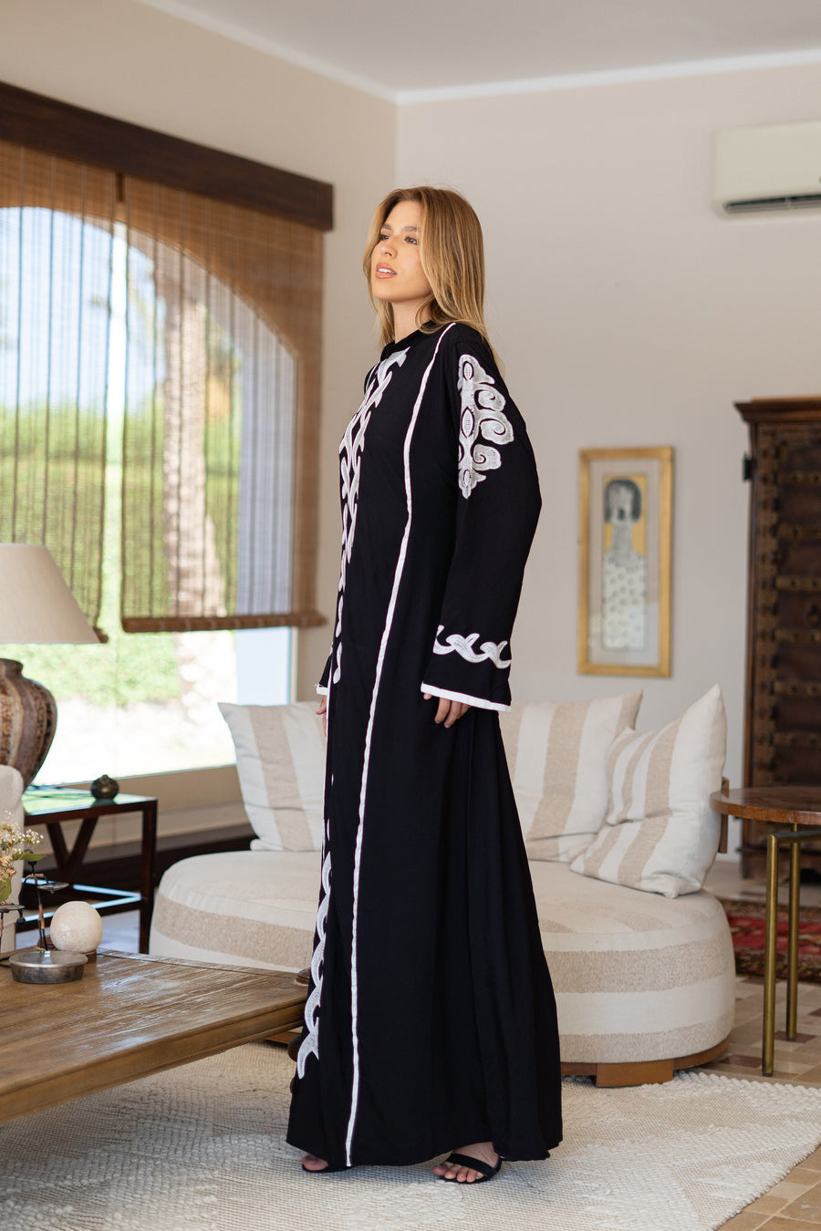 Classy black embroidered caftan maxi dress, Kaftan maxi dress, Cotton caftan women, caftan, Chic embroidered caftan, Egyptian cotton 07-24