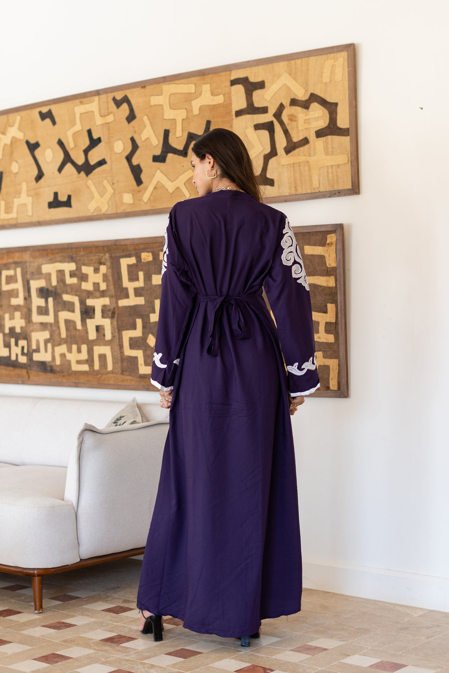 Classy purple embroidered caftan maxi dress, Kaftan maxi dress, Cotton caftan women, caftan, Chic embroidered caftan, Egyptian cotton 07-24