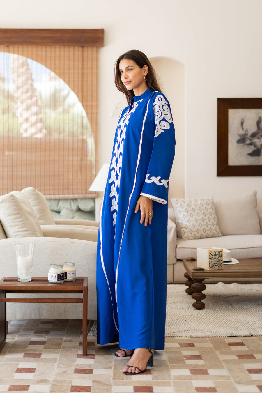 Classy blue embroidered caftan maxi dress, Kaftan maxi dress, Cotton caftan women, caftan, Chic embroidered caftan, Egyptian cotton 07-24