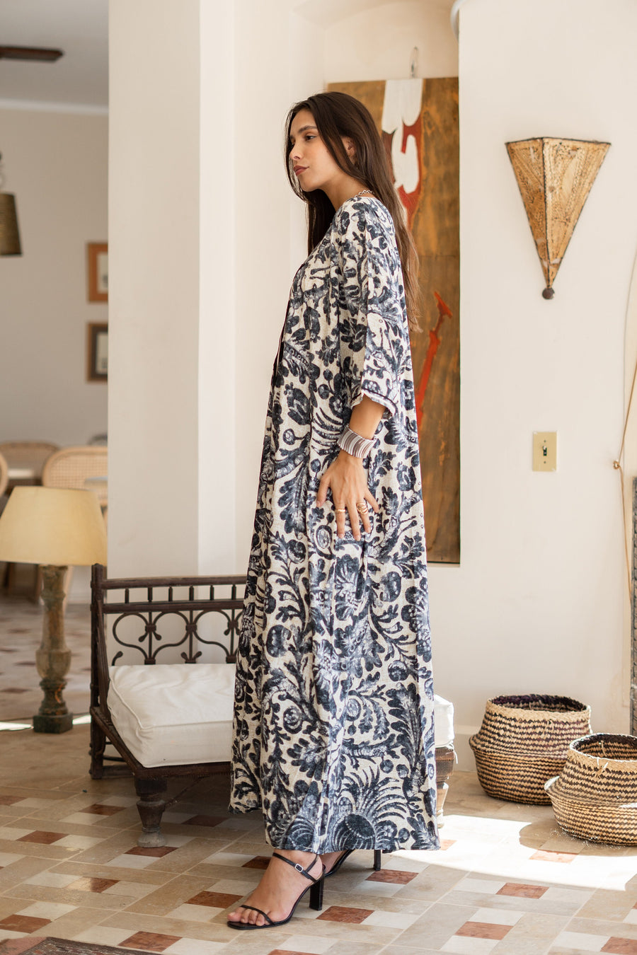 Chic grey print Summer embroidered Kaftan, Caftan, caftans for women, Boho Kaftan dress, Caftans for women, summer kaftans, women