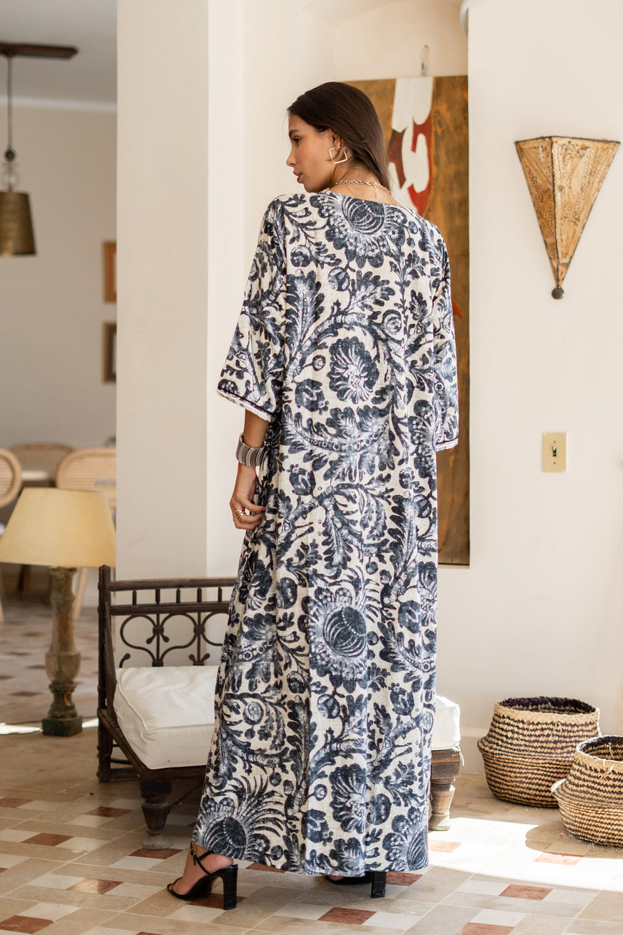 Chic grey print Summer embroidered Kaftan, Caftan, caftans for women, Boho Kaftan dress, Caftans for women, summer kaftans, women