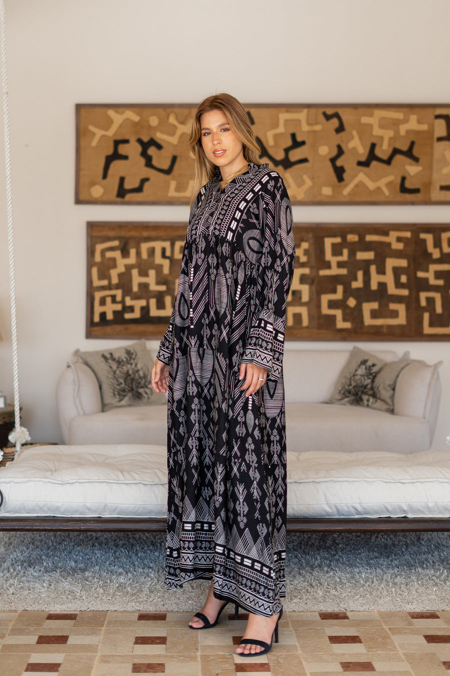 Cotton flared sleeves black print Caftan for women, caftan dress, caftans for women, Boho Kaftan dress, Caftans for women, 7-24