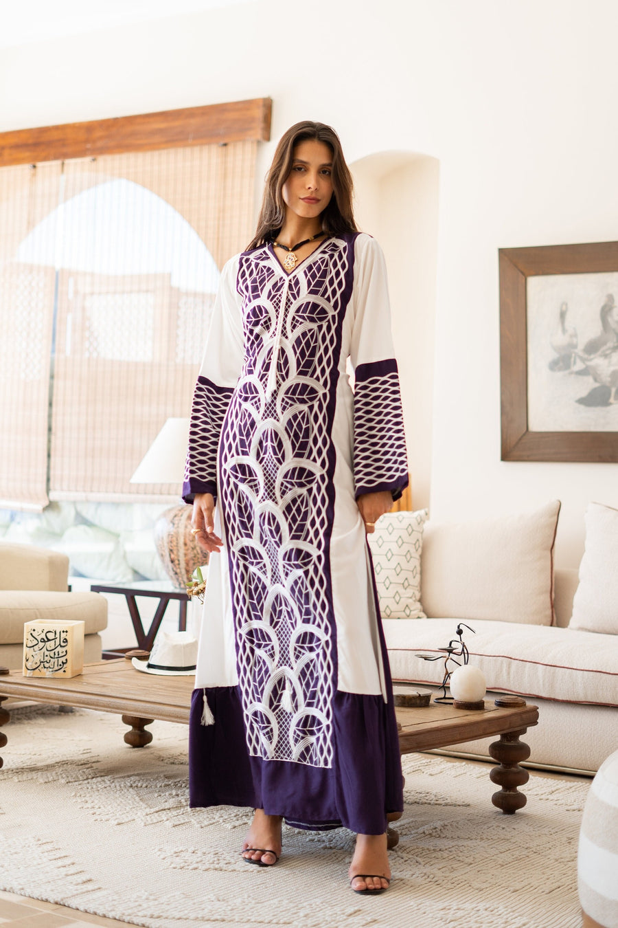 Classy purple embroidered caftan maxi dress, Kaftan maxi dress, Cotton caftan women, caftan, Chic embroidered caftan, Egyptian cotton 07-24