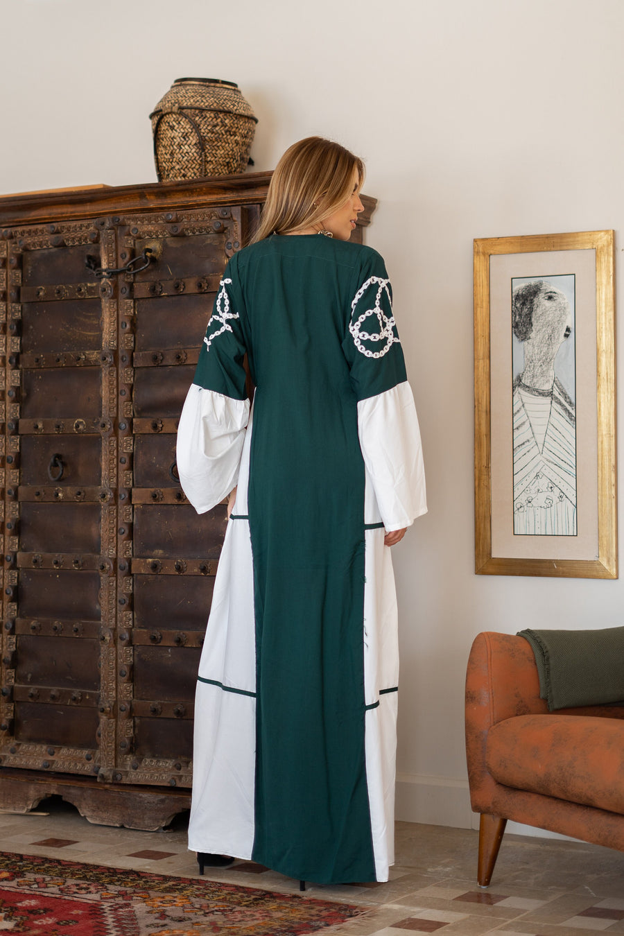 Classy green embroidered caftan maxi dress, Kaftan maxi dress, Cotton caftan women, caftan, Chic embroidered caftan, Egyptian cotton 07-24