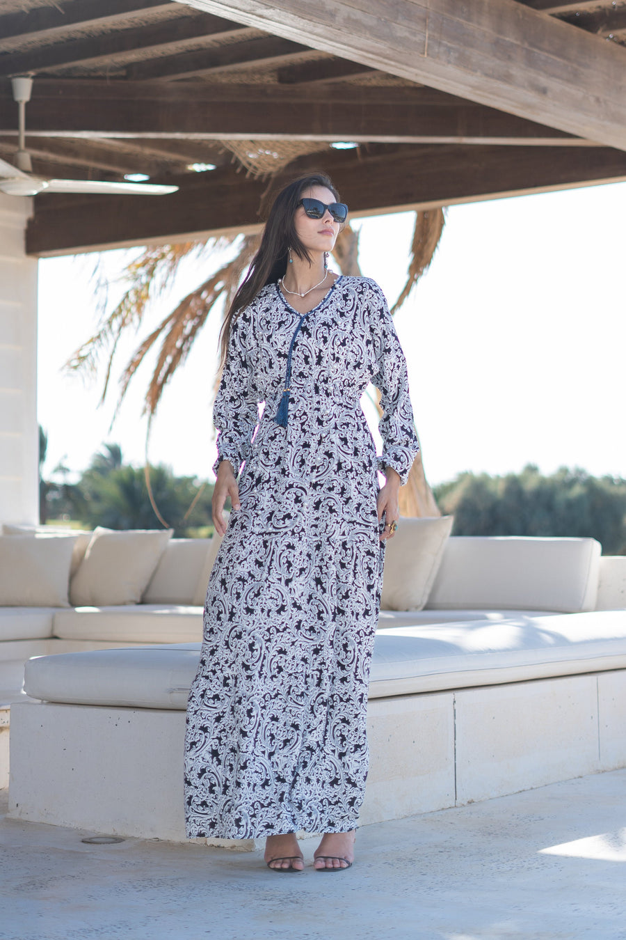 Summer Cotton navy blue print Caftan for women, caftan maxi dress, caftans for women, Boho Kaftan dress, Caftans for women, 7-24