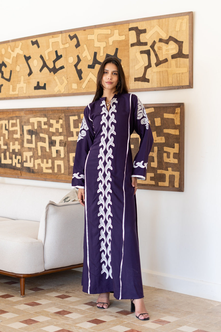 Classy purple embroidered caftan maxi dress, Kaftan maxi dress, Cotton caftan women, caftan, Chic embroidered caftan, Egyptian cotton 07-24