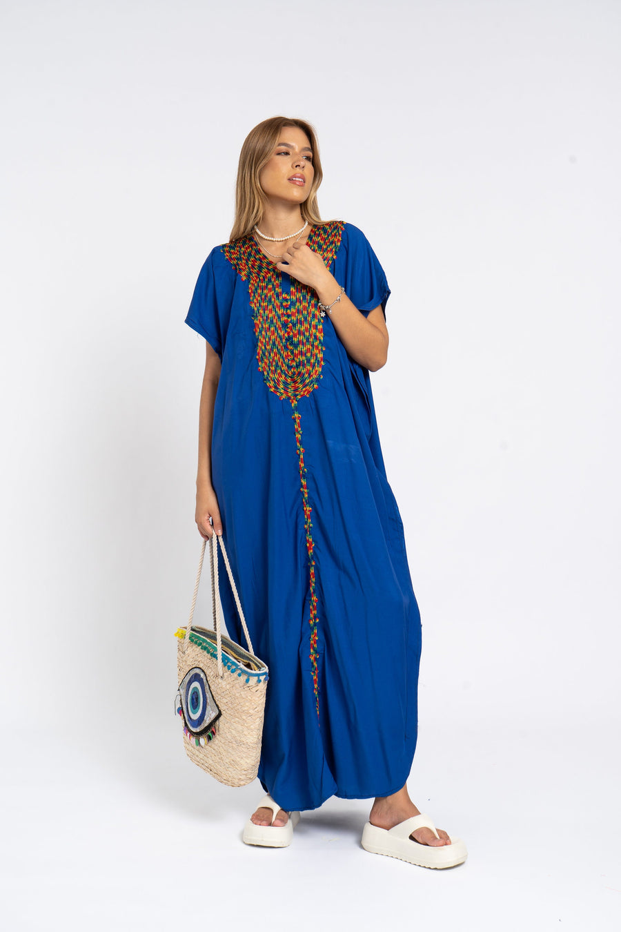 Boho blue embroidered kaftan for women, colorful caftan, women's kaftan, free size Kaftan, Summer Kaftan, Caftans for women